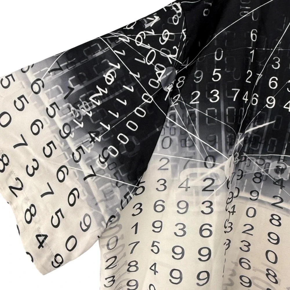 Y2K Math Button Down Shirt 3XL Digital Matrix Binary Code Print Short Sleeve